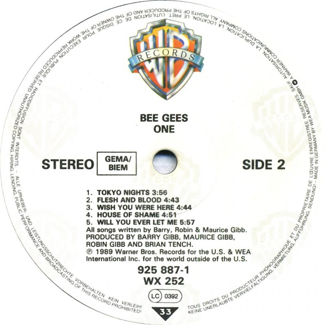 Bee Gees One 1989 I Plak Sesi