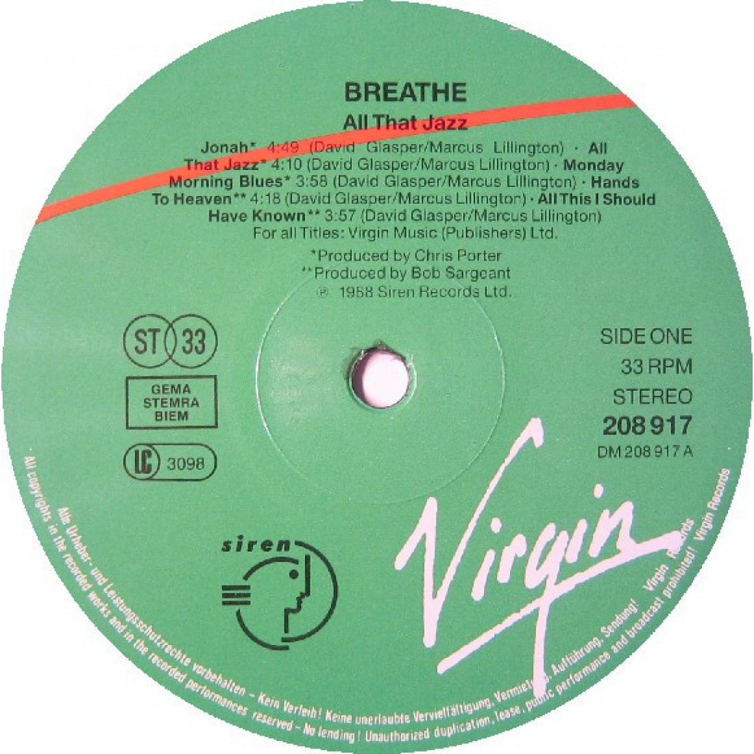 Breathe All That Jazz 1988 I Plak Sesi