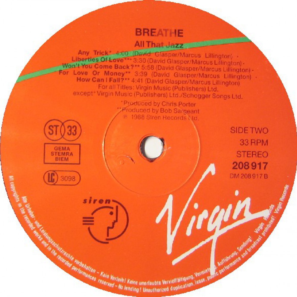 Breathe All That Jazz 1988 I Plak Sesi