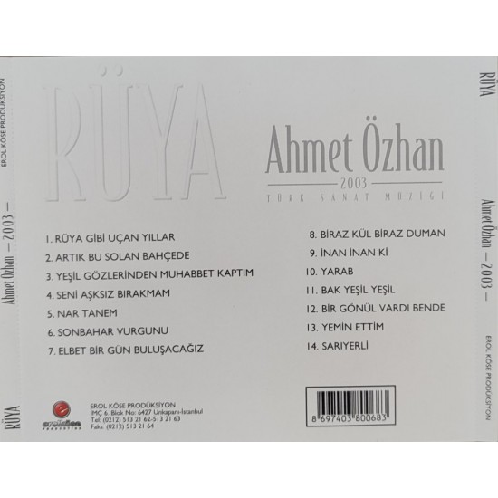 Ahmet Özhan : Rüya > CD Ahmet Özhan : Rüya > CD